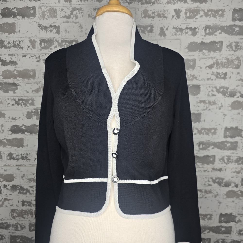 Exclusively Misook Cardigan Jacket Womens Small Black Cropped Knit Long Sleeve
